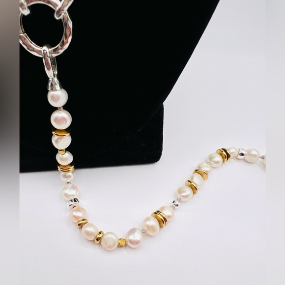 Grace & Heart Sterling Silver Pearl & Gold Tone Beaded Y Necklace 